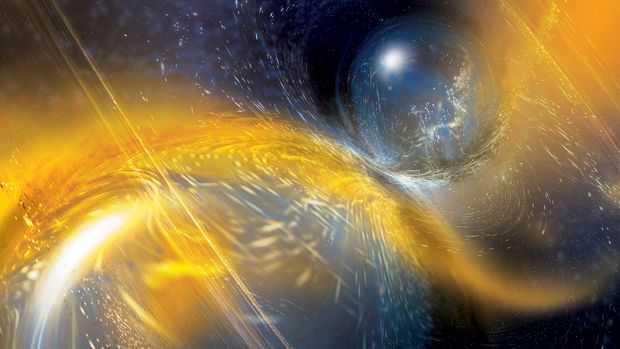 Le stelle di neutroni si scontrano nell'illustrazione.
