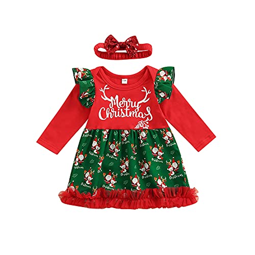 INNEROSE ❤ Abito Natalizio per Neonati Abbigliamento Neonato Vestiti Natale Bambino Bebè Baby Girl Manica Lunga Fumetto Pupazzo di Neve Stampa Vestito Natale Vestiti 