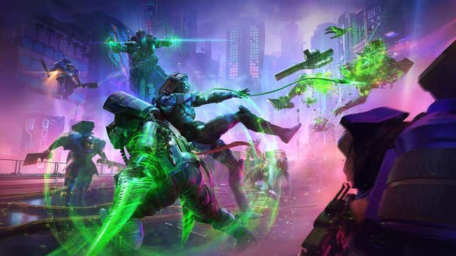 Un'immagine dei futuri guerrieri di Destiny 2 che brandiscono la magia dello spazio verde. 