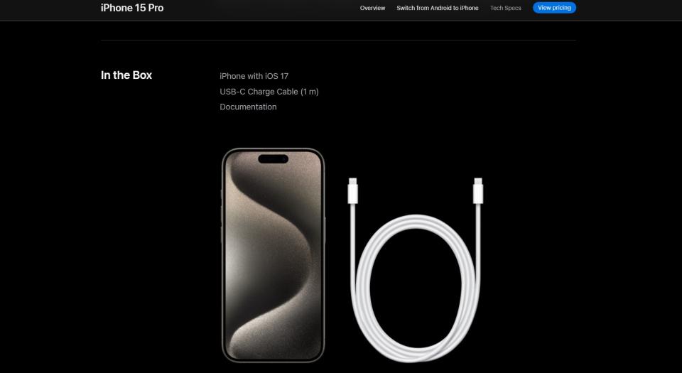 Secondo il sito Web di Apple, il cavo fornito nella confezione è un cavo di ricarica USB-C da 1 metro con velocità dati USB 2 di 480 Mbps.